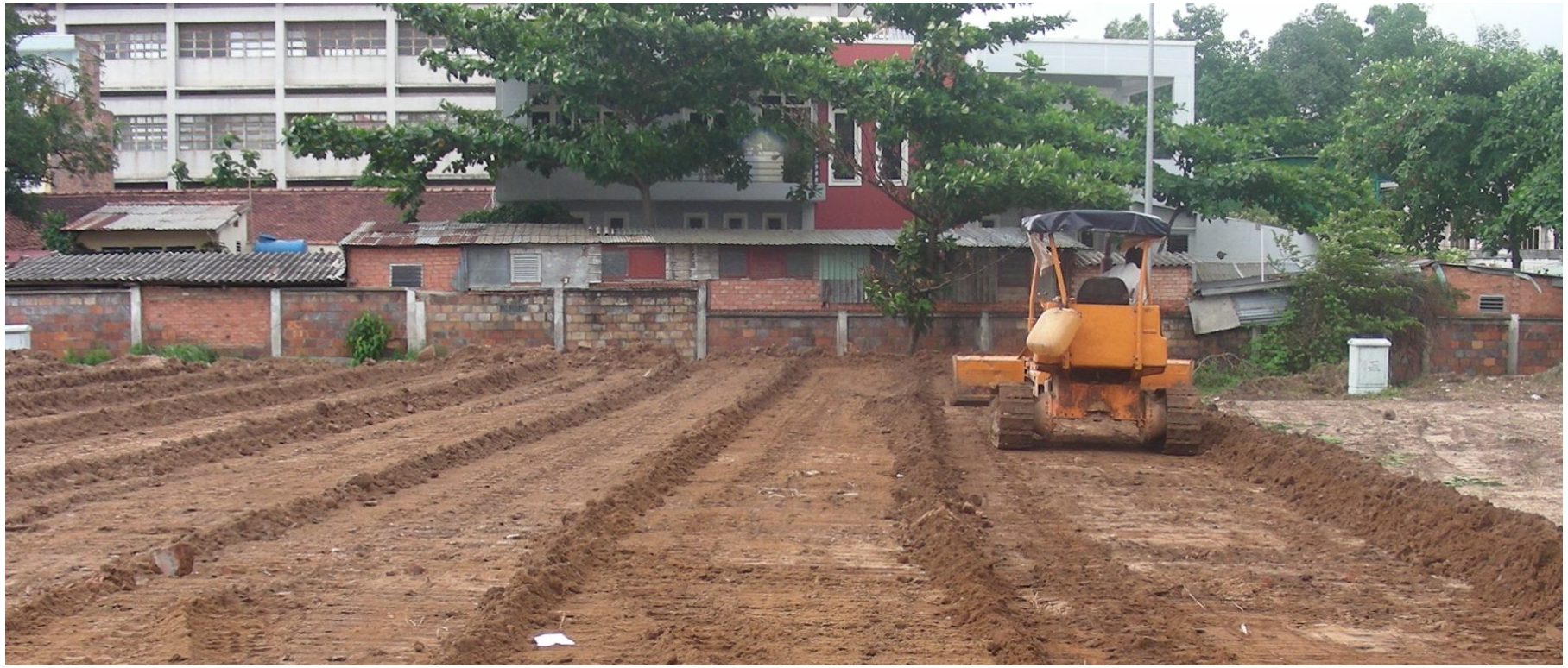 Triển khai mặt bằng để thi công cây xanh khu công nghiệp